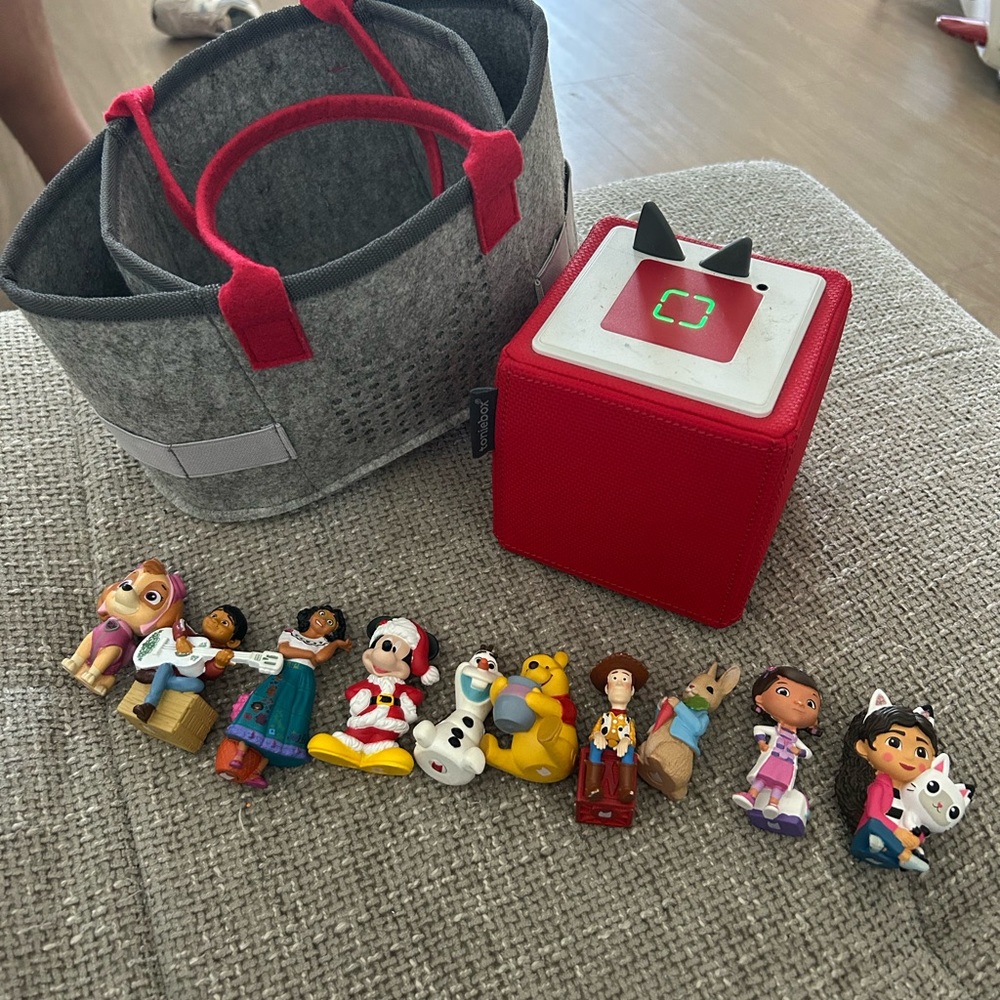 Interactive Red Audio Box with Playful Characters